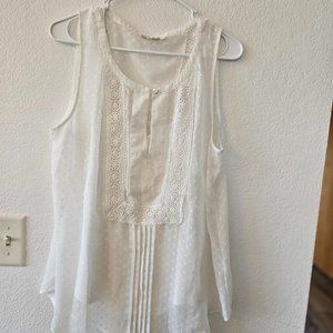 Black Rainn White Sleeveless Top With Cami - Size L - Swiss Dots, Crochet